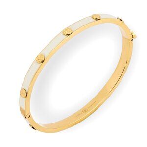 TORY BURCH MILLER 5MM WHITE AND GOLD HINGE BRACELET